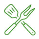 A green icon depicting a spatula and a carving fork crossed over each other.