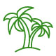 A simple green line drawing of two palm trees next to each other. The trees have smooth trunks and several curved leaves.