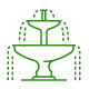 Simple green line drawing of a multi-tiered water fountain with water flowing from the top.